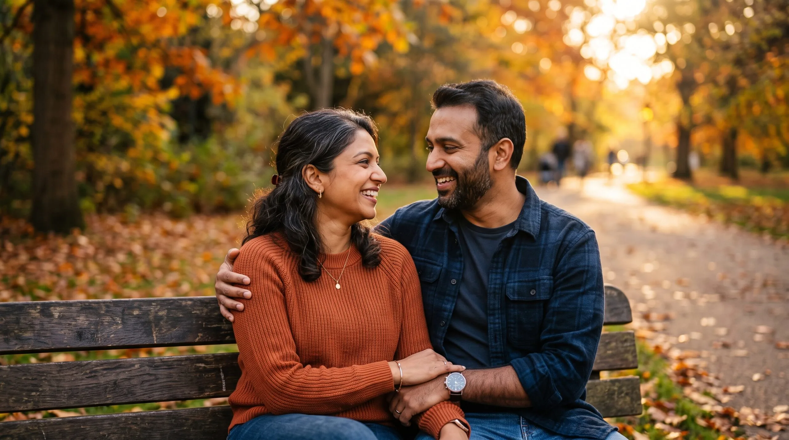 Happy mature couple sitting together, representing a successful second chance at love after divorce