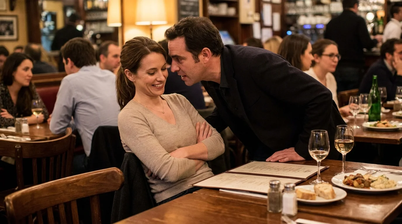 Couple on a date with mismatched body language signaling a red flag