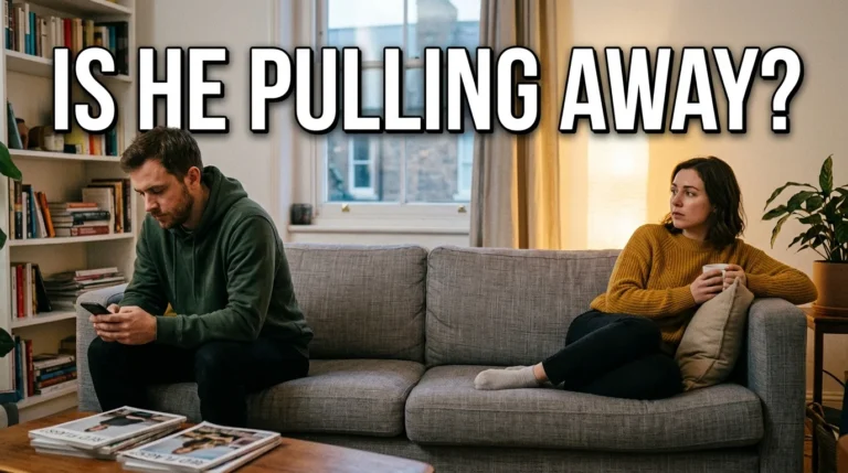 Couple sitting distant on couch showing signs of growing apart