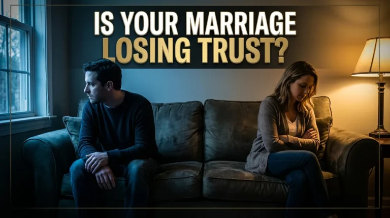 husband and wife sitting apart on couch showing trust issues in marriage