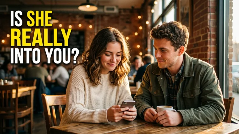 Girl and guy sitting together at a cafe table wondering if she is interested