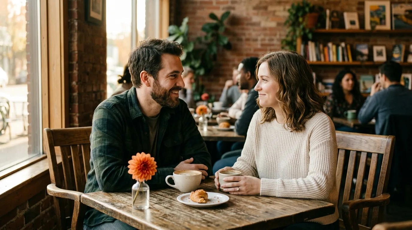Man and woman meeting for a second marriage proposal at a cafe
