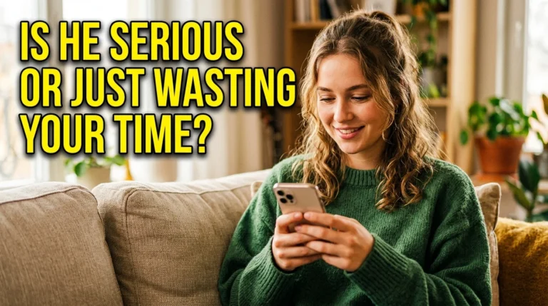 Woman checking her phone for a serious sign from her online dating match