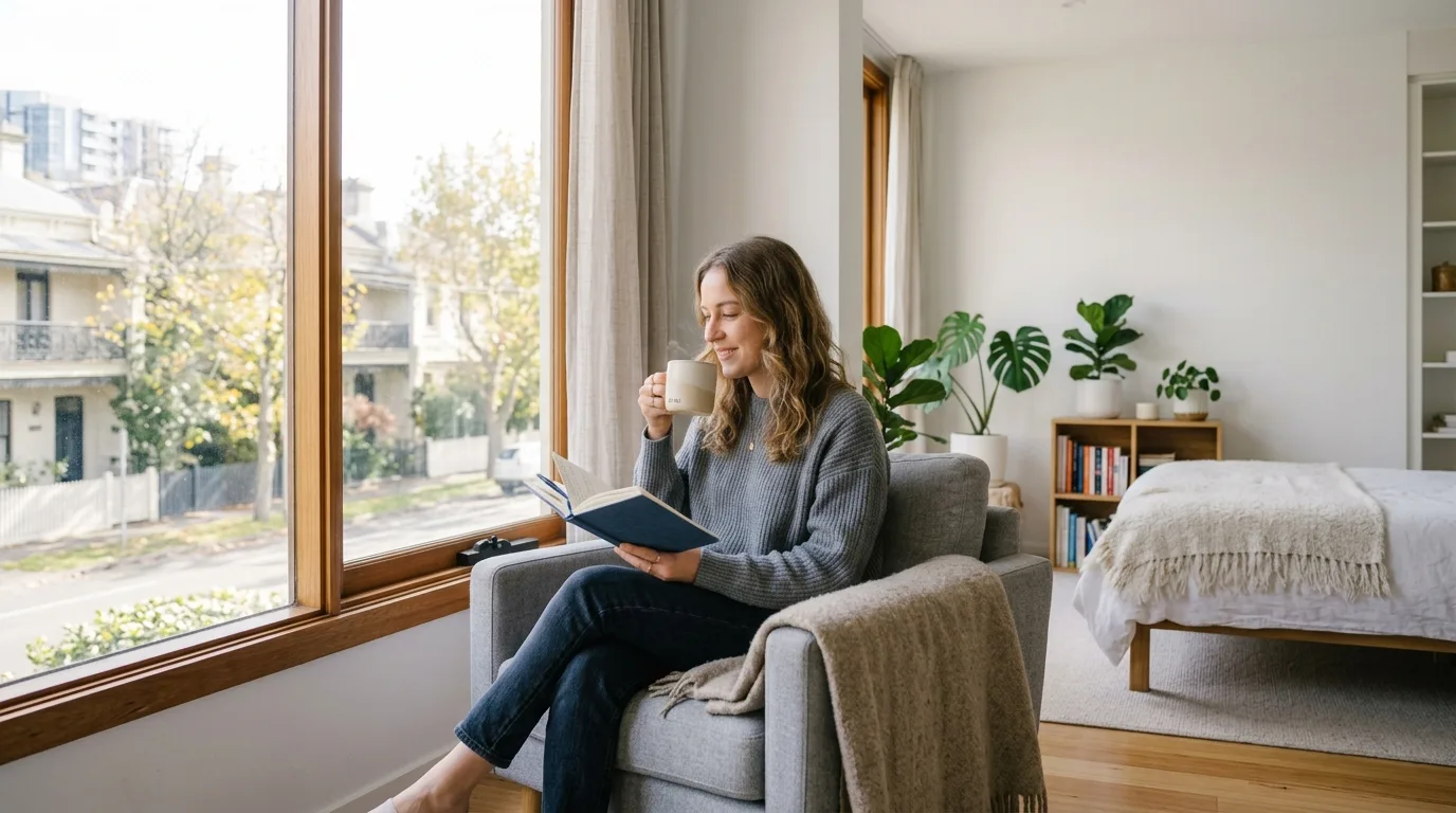 Woman journaling with coffee while healing from a breakup