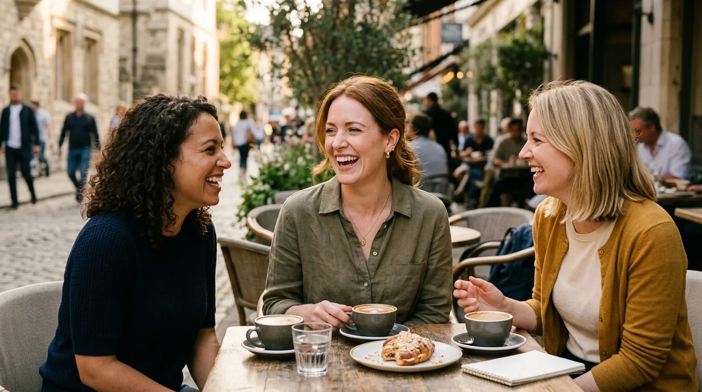 Woman laughing with friends after healing from a breakup