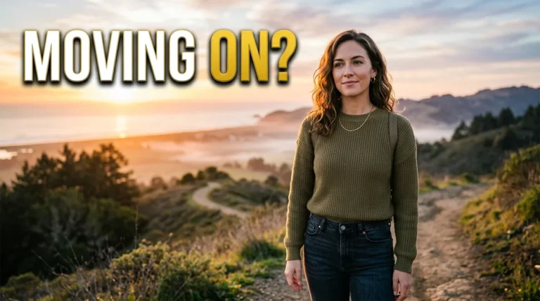 Woman standing outdoors at sunrise moving on after a breakup