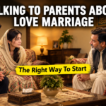 Young couple talking to parents about love marriage proposal