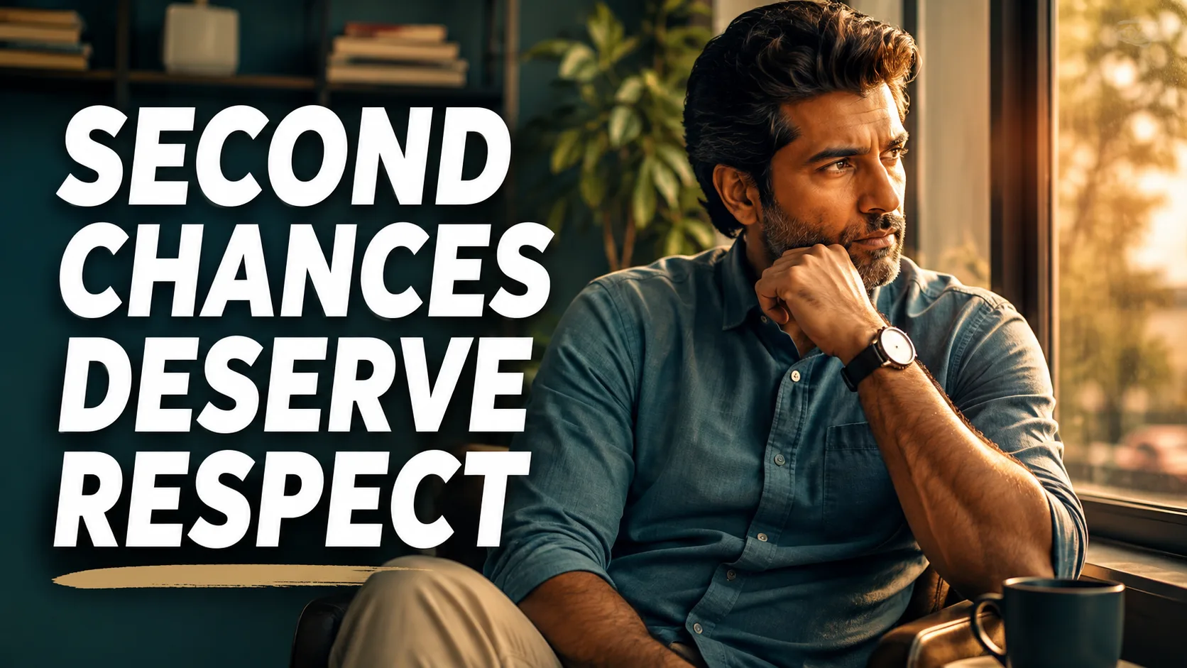 Divorced man reflecting by a window before starting his second marriage journey