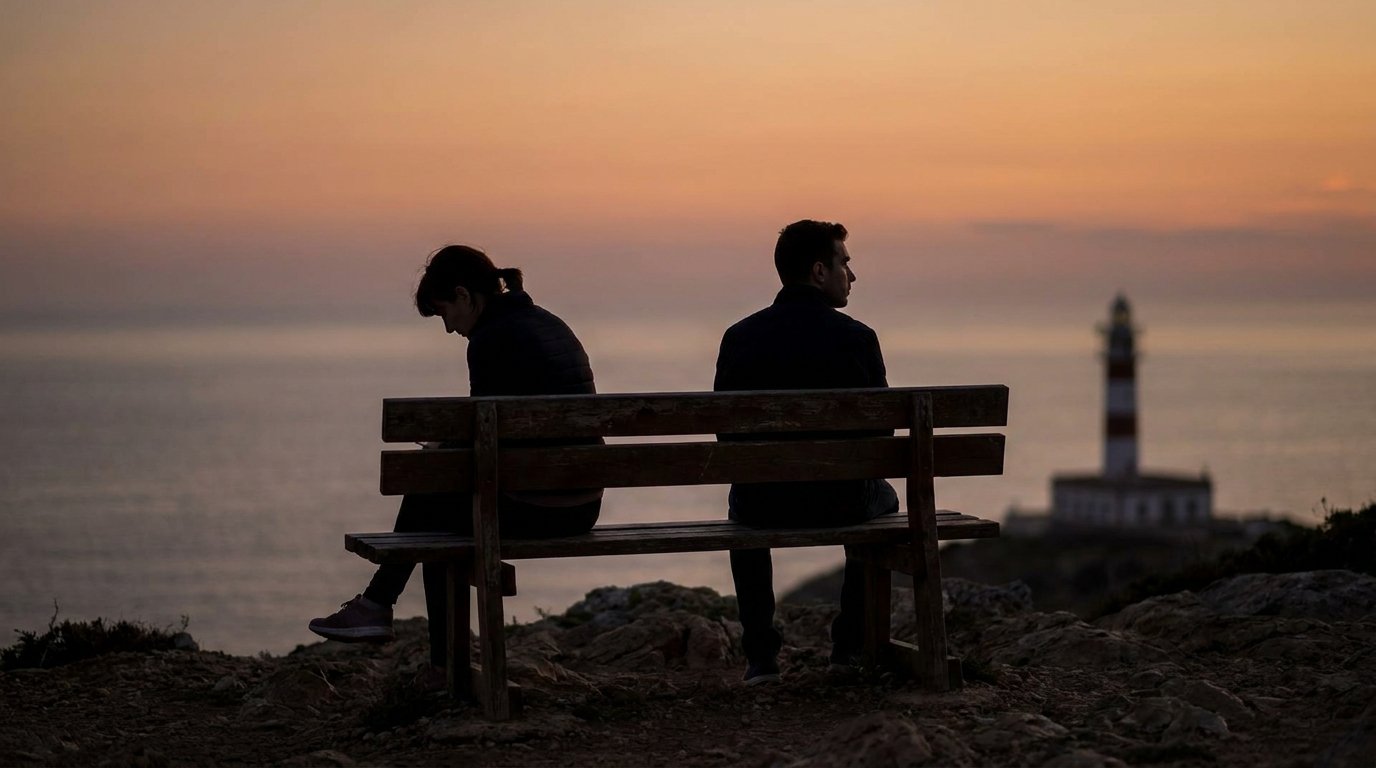 Two silhouettes sitting back to back showing emotional distance in a relationship