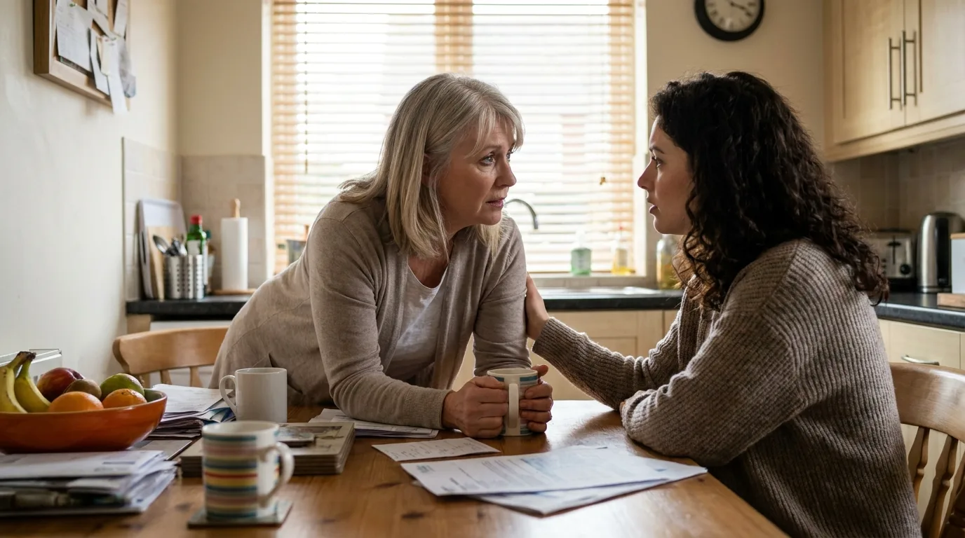 mother talking to adult daughter about remarriage