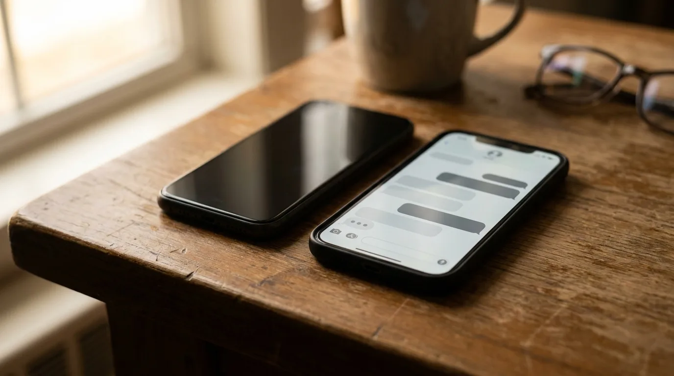 Two phones with an unanswered message thread symbolizing a texting delay