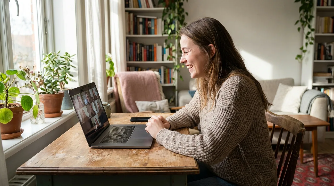 Woman video calling her family for advice about her relationship